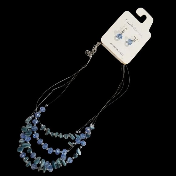 Blue Crystal and Shell Necklace & Earrings by Croft & Barrow NWT - Picture 7 of 11